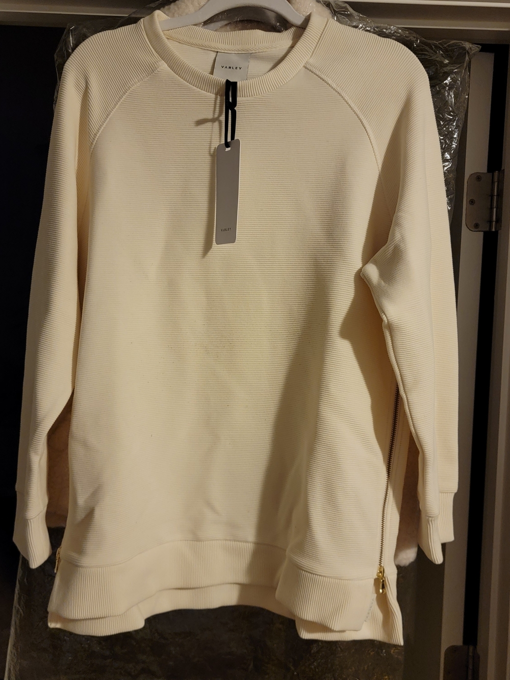 Women's Cream Ribbed Crewneck Sweater